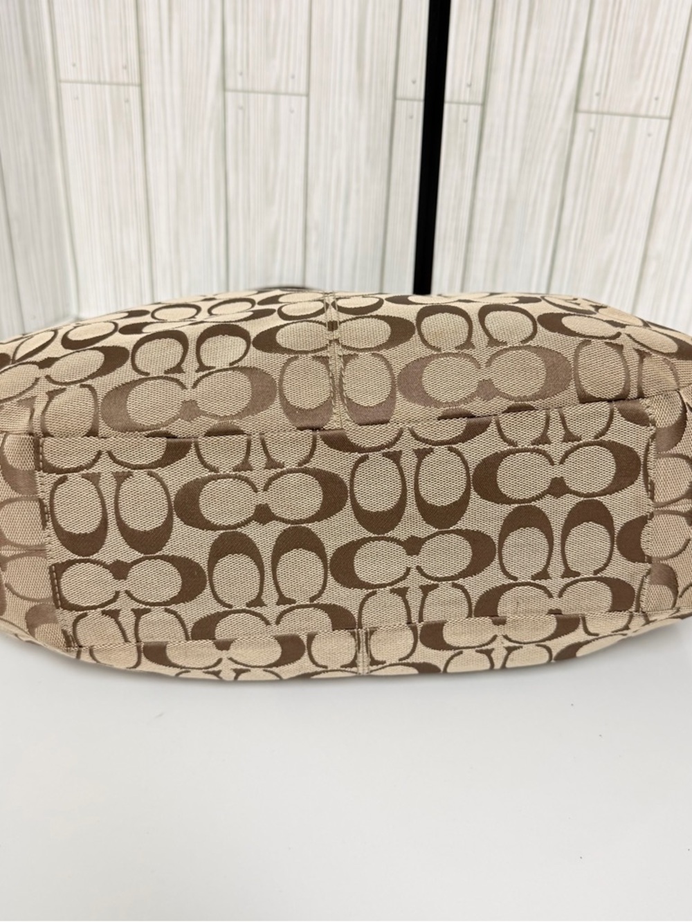 Coach Brown Signature Shoulder Bag with Dark Brown Leather Trim - Picture 9 of 16